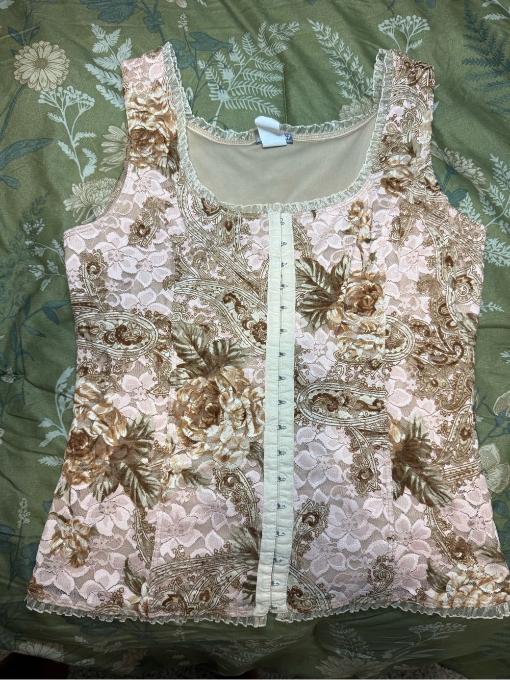 Pink Floral Lace Hook-&-Eye Tank Top